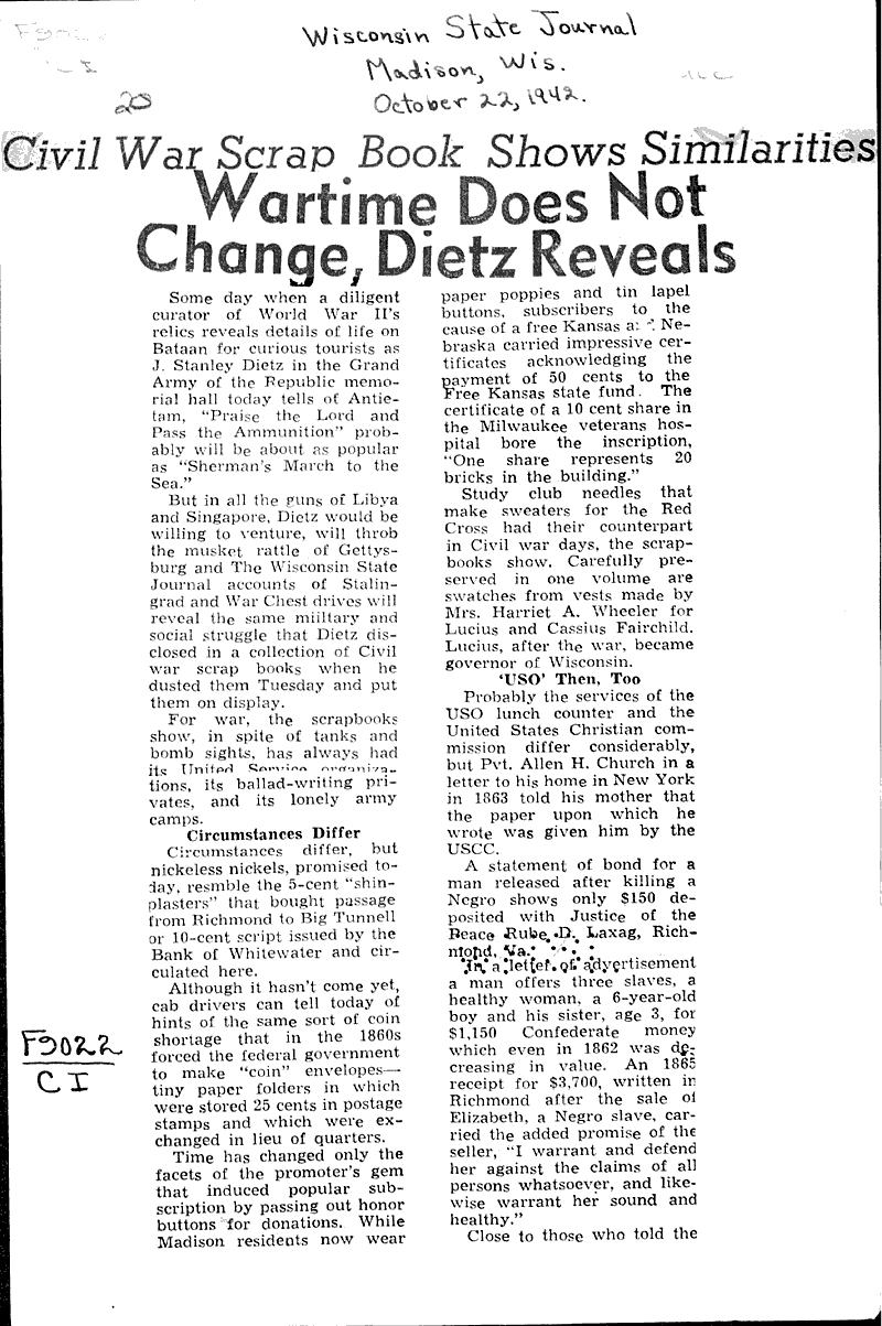  Source: Wisconsin State Journal Topics: Wars Date: 1942-10-22