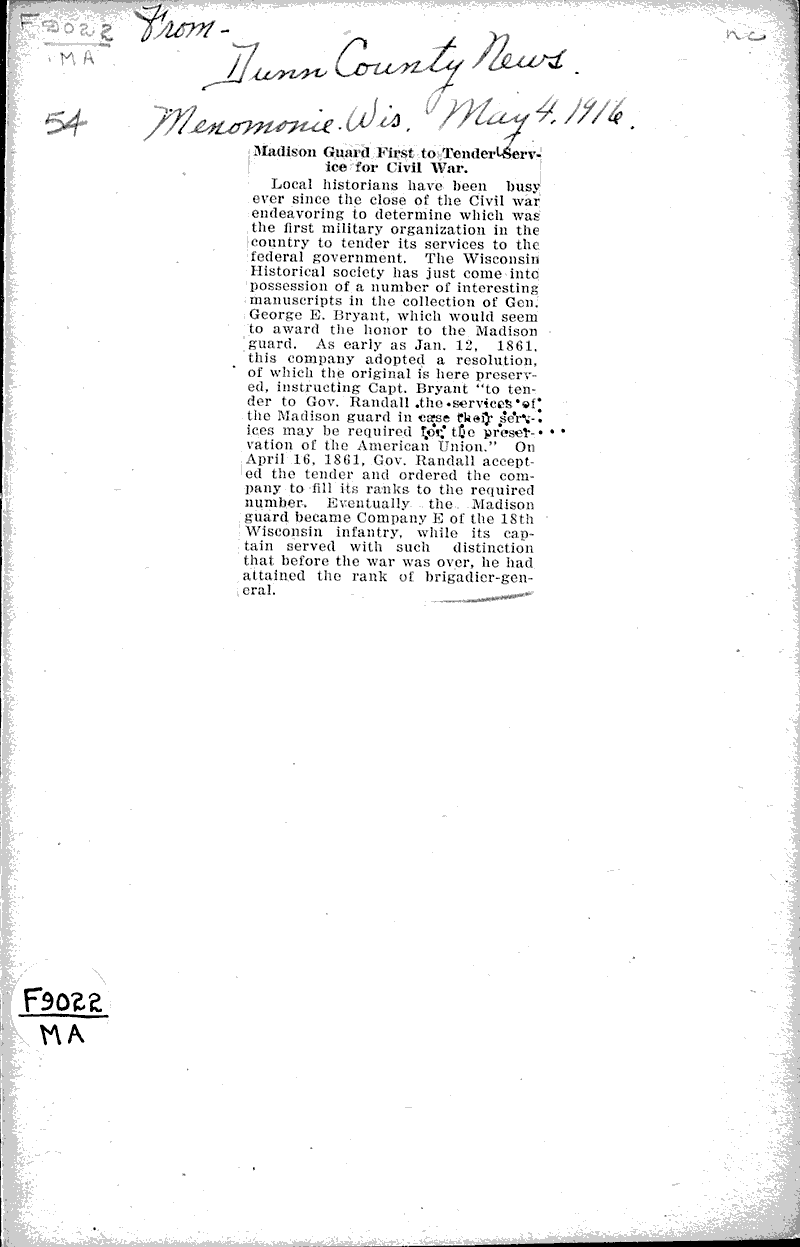  Source: Dunn County News Topics: Civil War Date: 1916-05-04