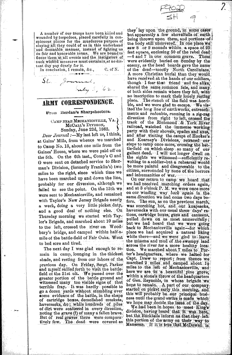  Source: Wisconsin State Journal Topics: Civil War Date: 1862-07-??
