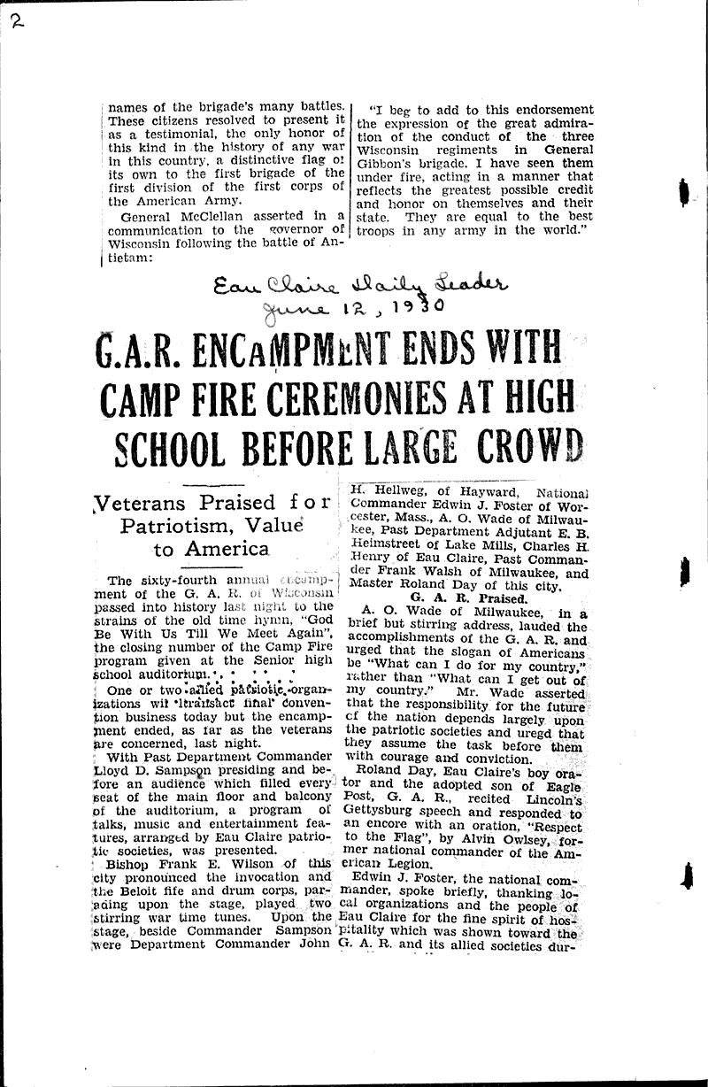  Source: Eau Claire Leader Topics: Civil War Date: 1930-06-11
