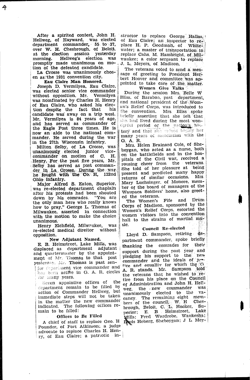  Source: Eau Claire Leader Topics: Civil War Date: 1930-06-11