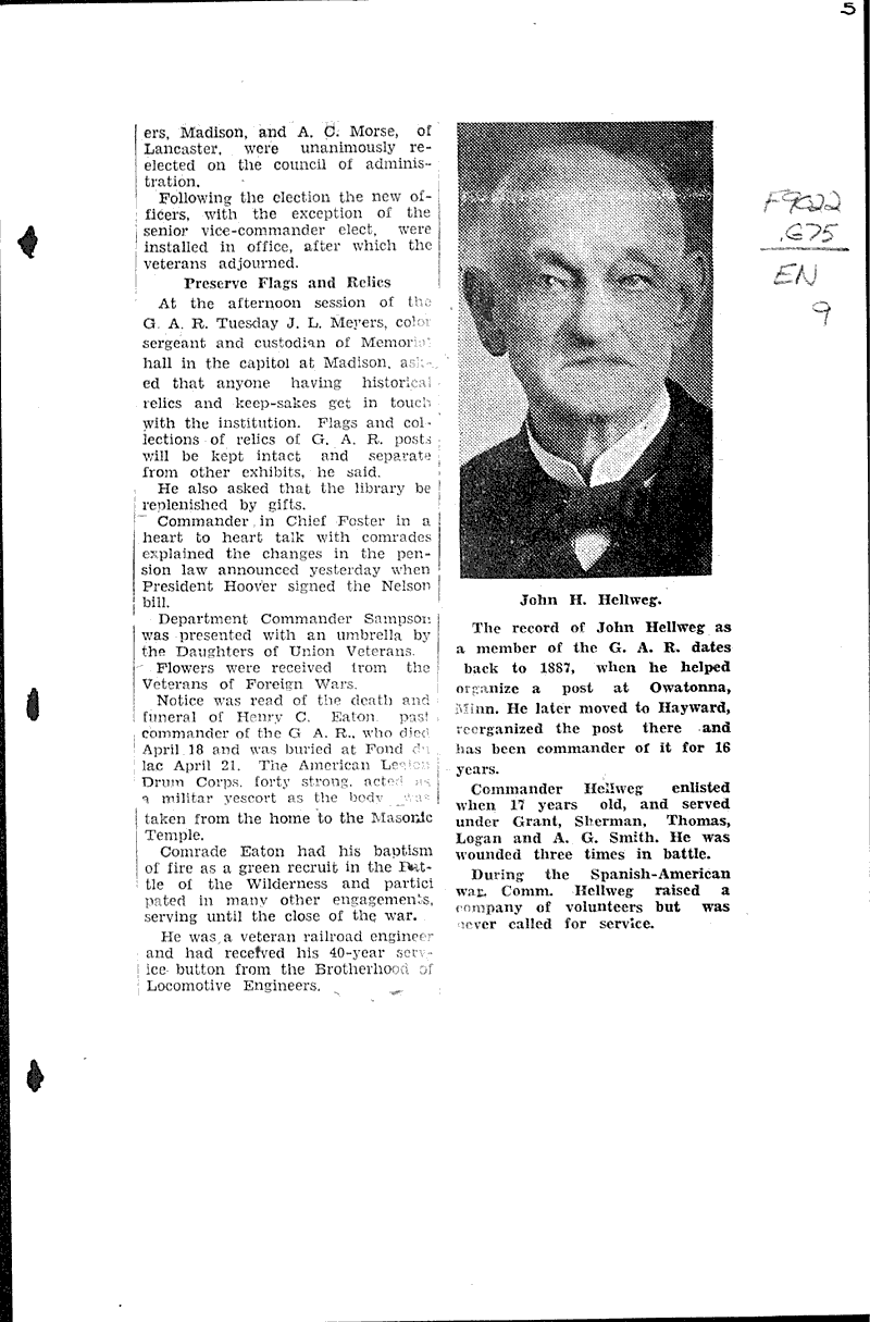  Source: Eau Claire Leader Topics: Civil War Date: 1930-06-11