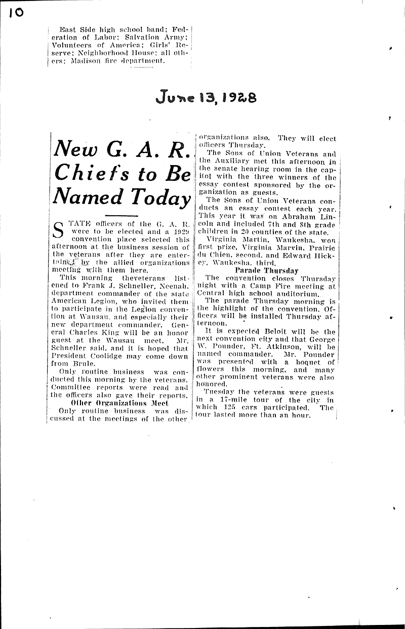  Source: Wisconsin State Journal Topics: Civil War Date: 1928-06-10