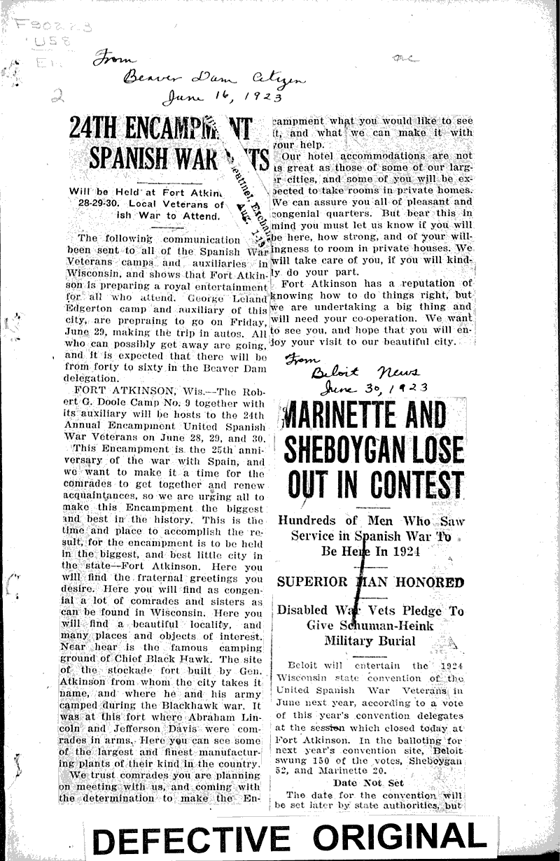  Source: Beaver Dam Daily Citizen Topics: Wars Date: 1923-06-16