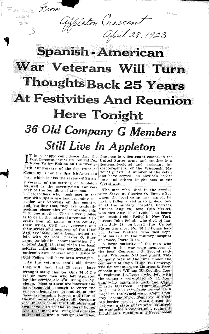  Source: Appleton Crescent Topics: Wars Date: 1923-04-28