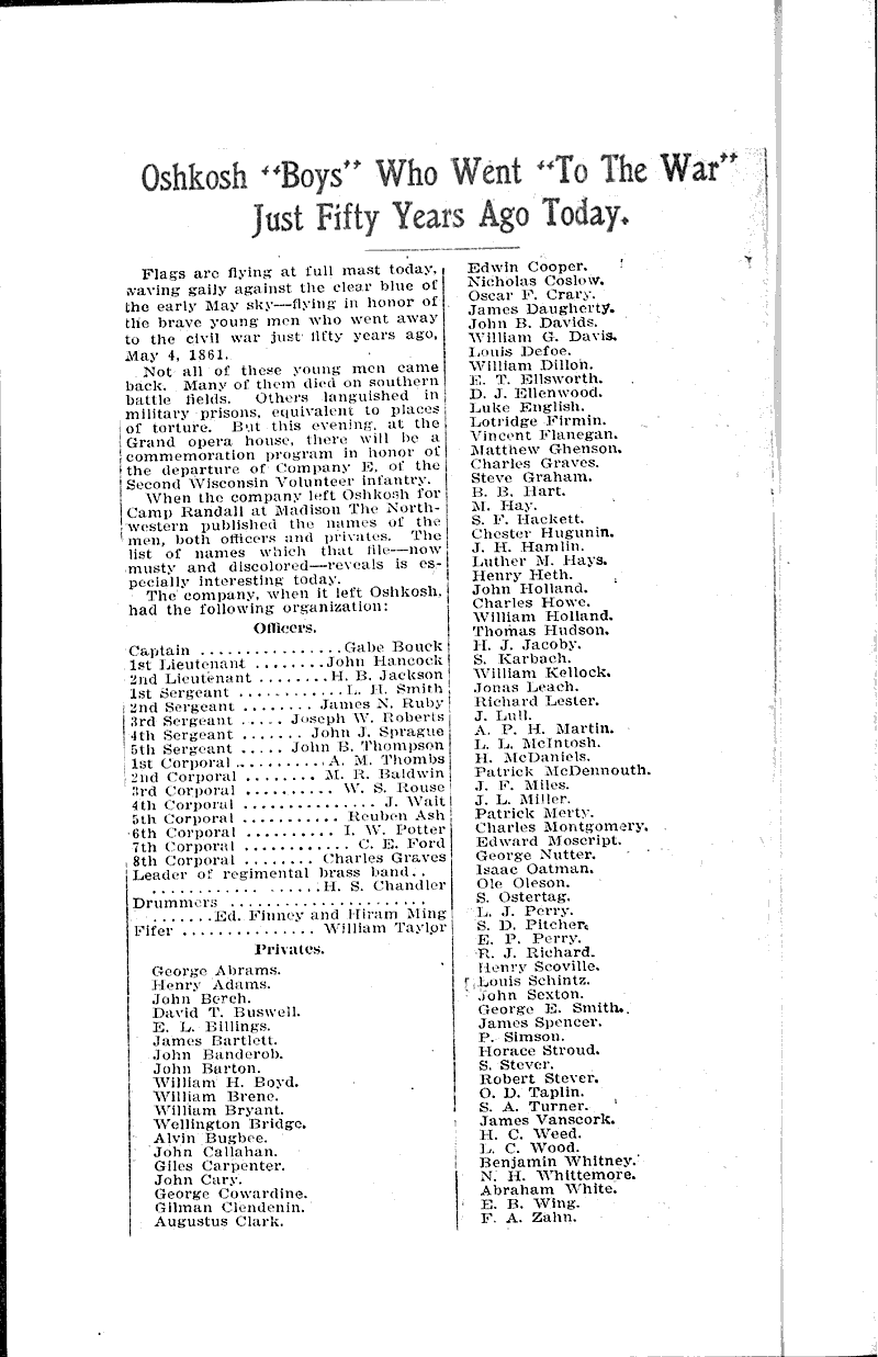 Oshkosh Newspaper Article/Clipping Wisconsin Historical Society