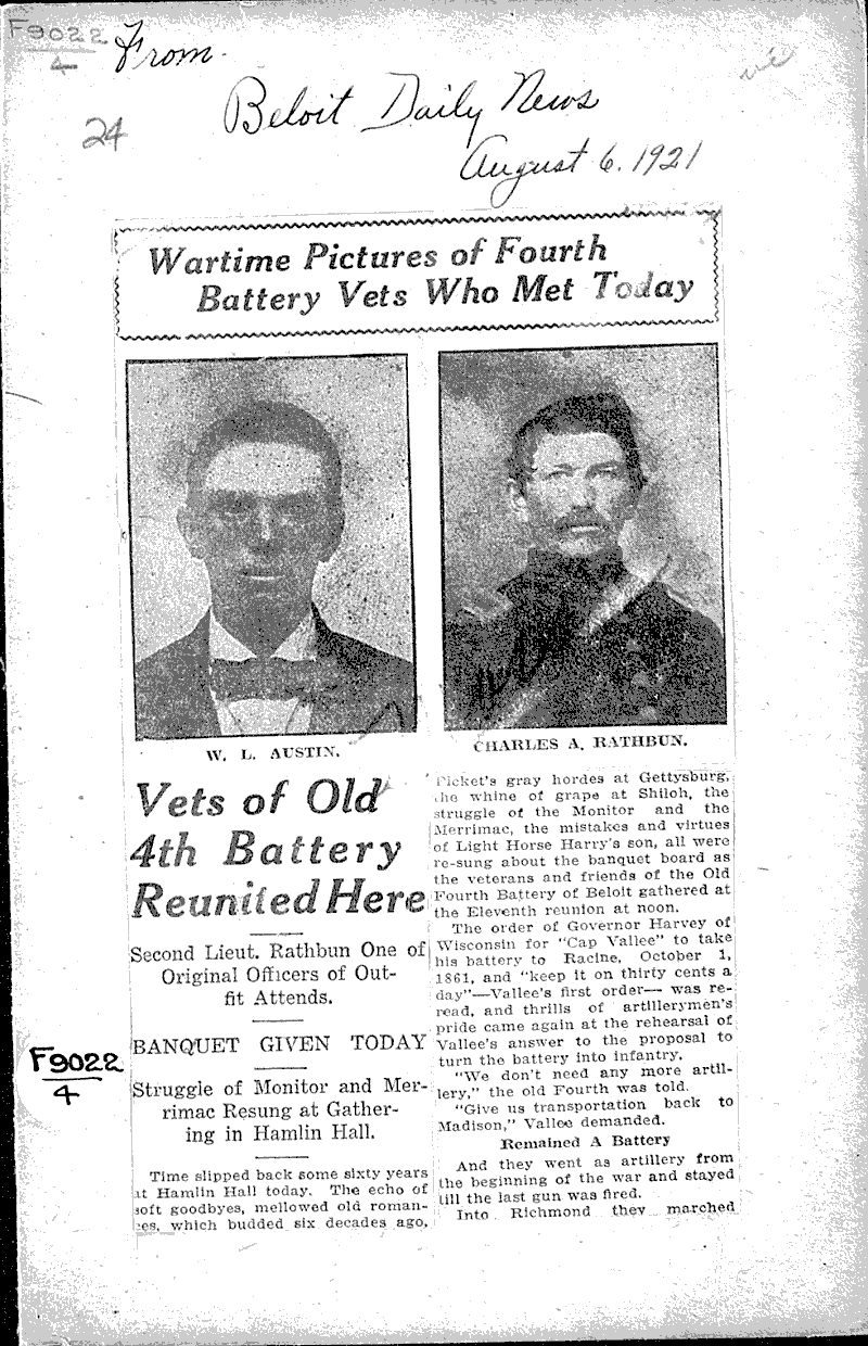  Source: Beloit Daily News Topics: Civil War Date: 1921-08-06