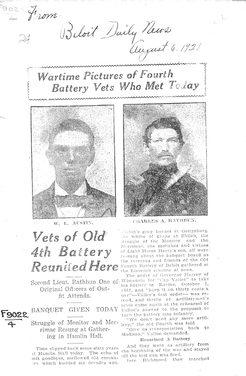  Source: Beloit Daily News Topics: Civil War Date: 1921-08-06
