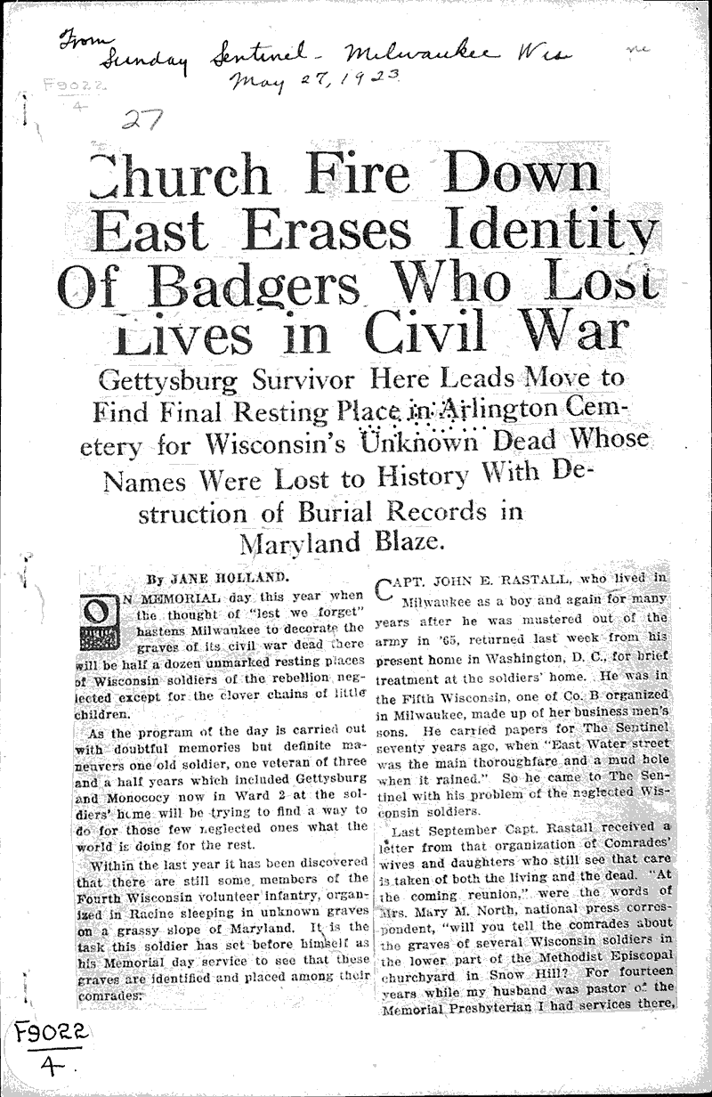  Source: Milwaukee Sentinel Topics: Civil War Date: 1923-05-27