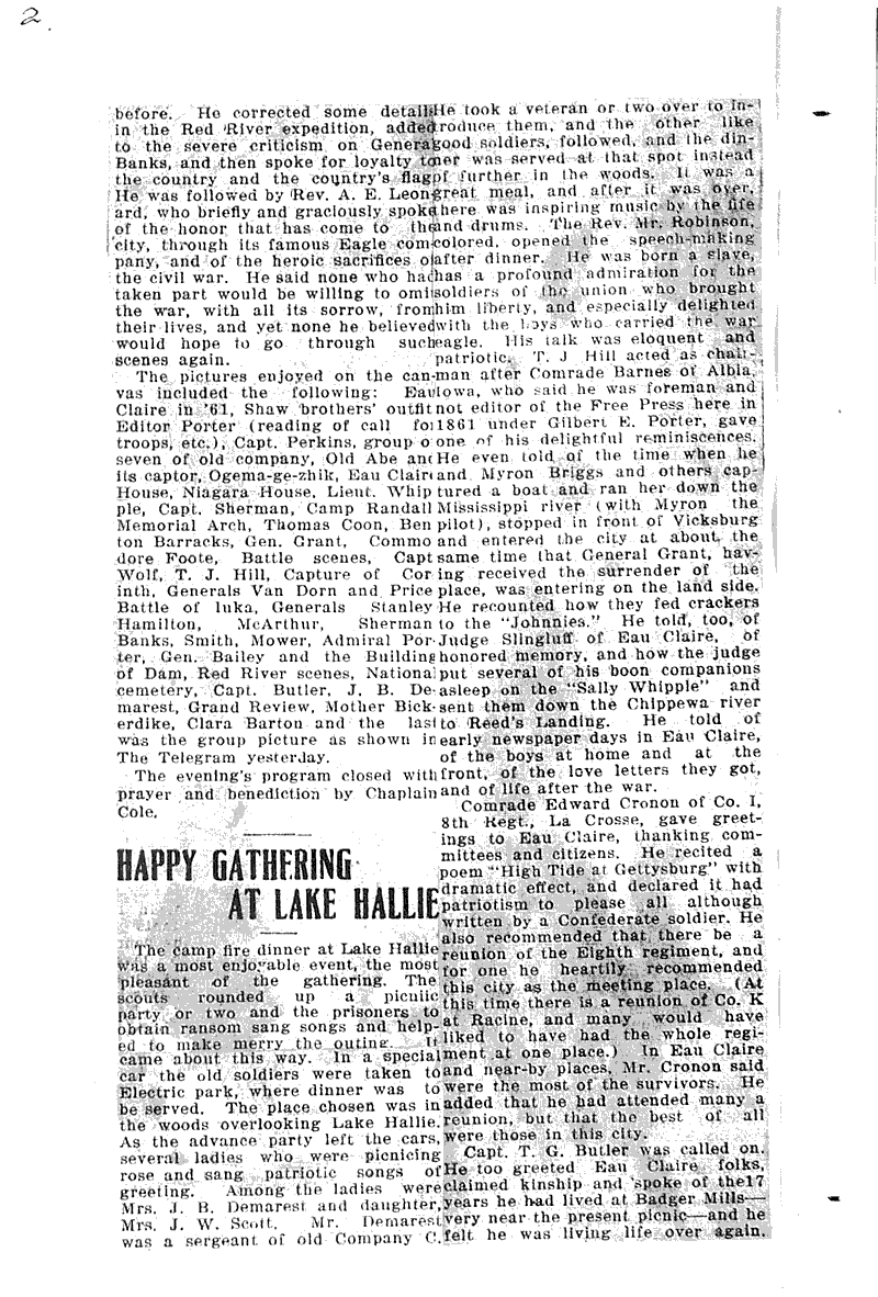  Source: Eau Claire Telegram Topics: Civil War