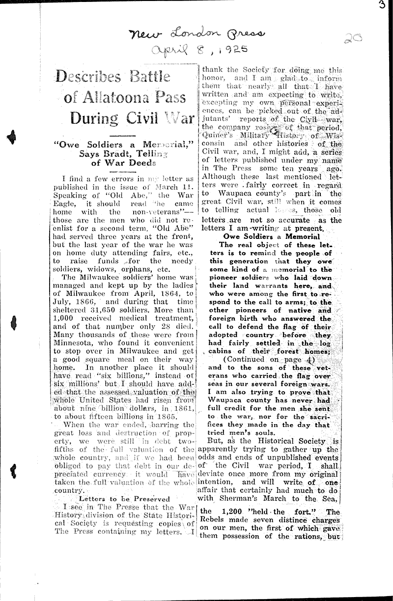  Source: New London Press Topics: Civil War Date: 1925-04-08