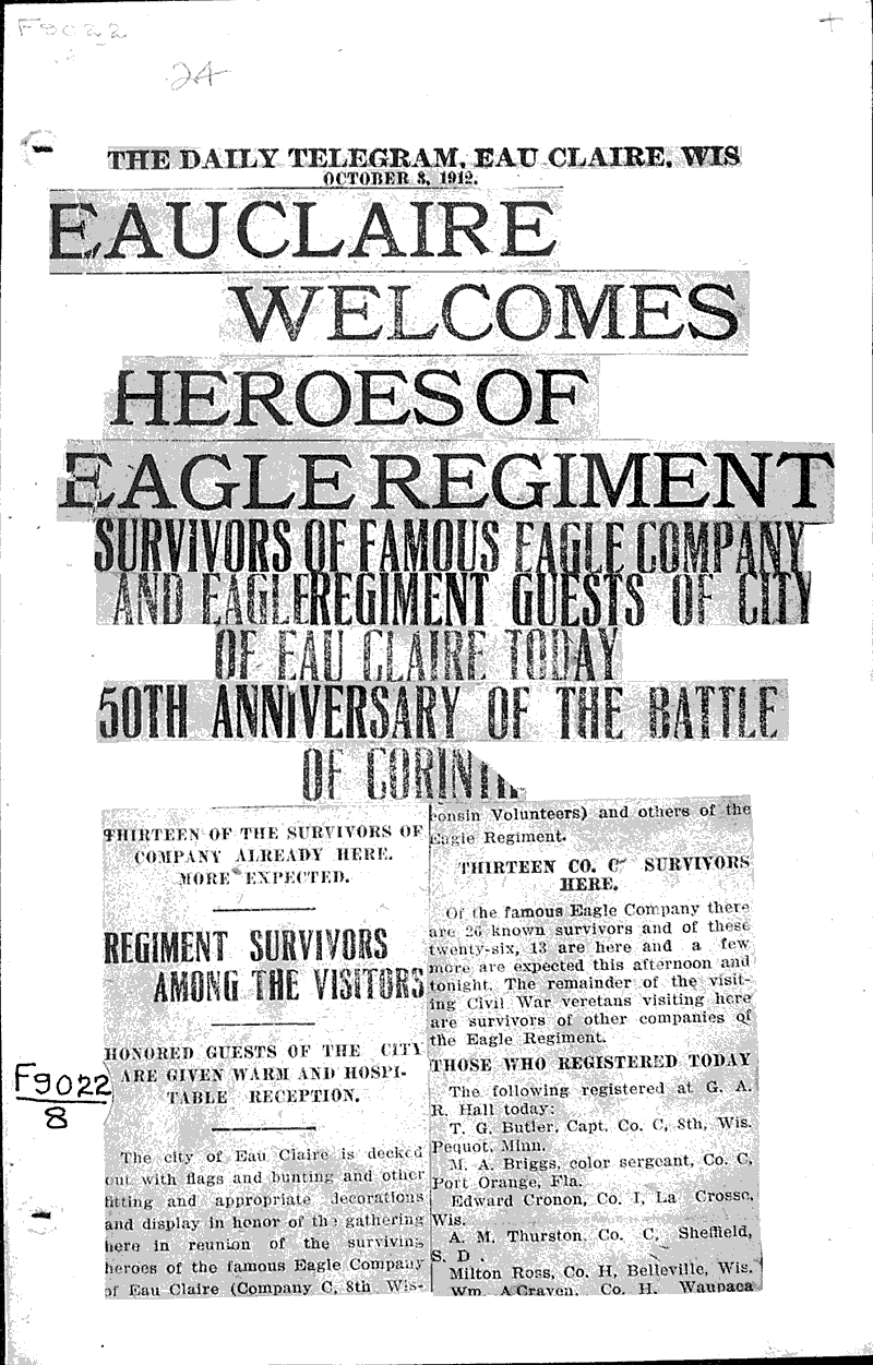  Source: Eau Claire Telegram Topics: Civil War Date: 1912-10-03