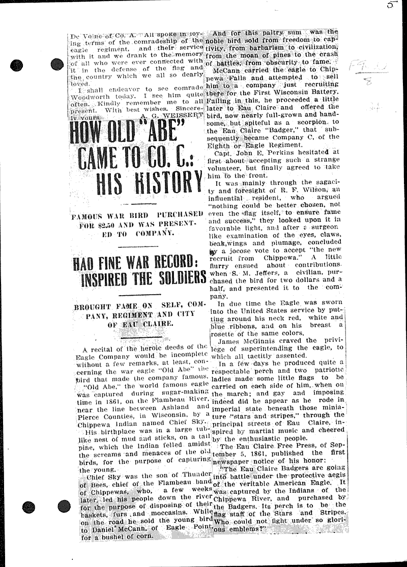  Source: Eau Claire Telegram Topics: Civil War Date: 1912-10-03