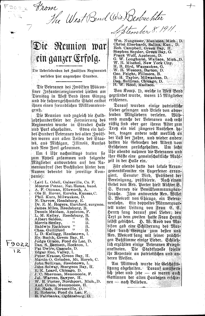 Die reunion war war ein ganzer Erfolg. Topics: Civil War Date: 1911-09-08