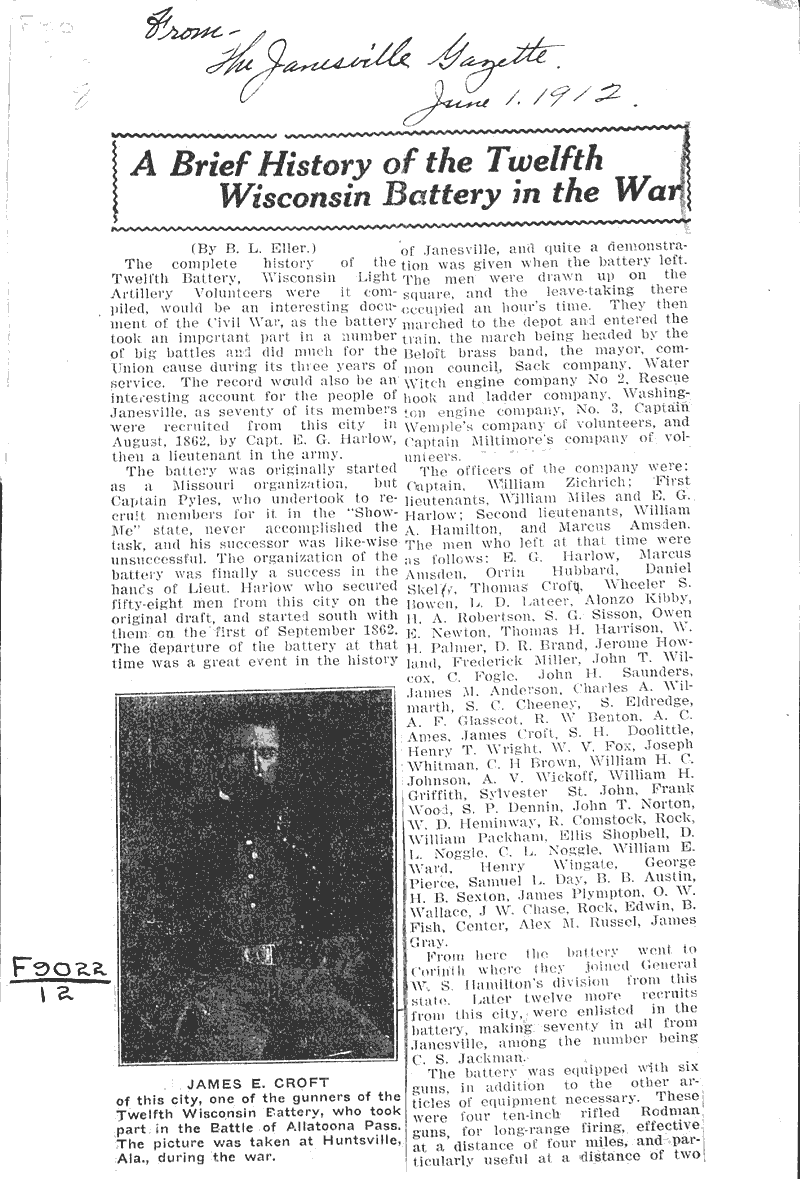  Source: Janesville Gazette Topics: Civil War Date: 1912-06-01