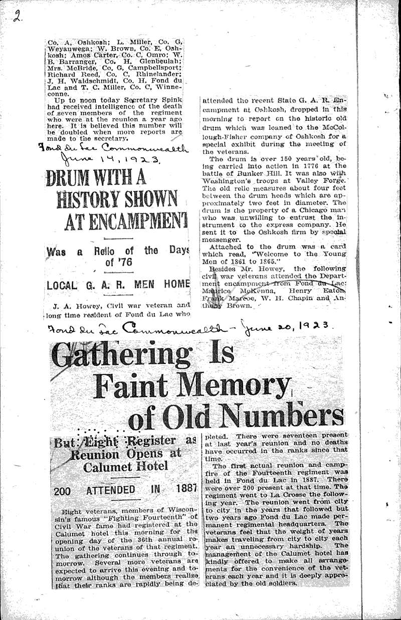  Source: Fond du Lac Commonwealth Topics: Civil War Date: 1923-06-14