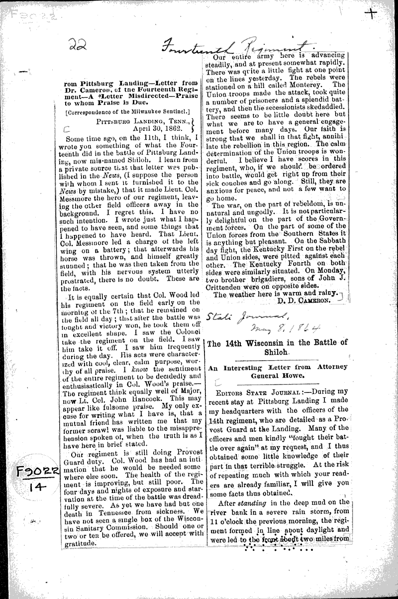  Source: Wisconsin State Journal Topics: Civil War Date: 1864-05-08