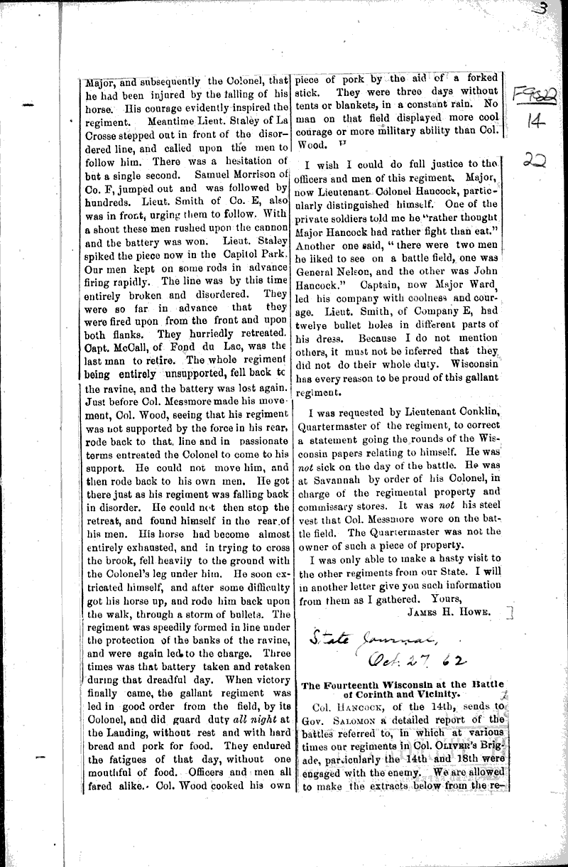  Source: Wisconsin State Journal Topics: Civil War Date: 1862-10-27
