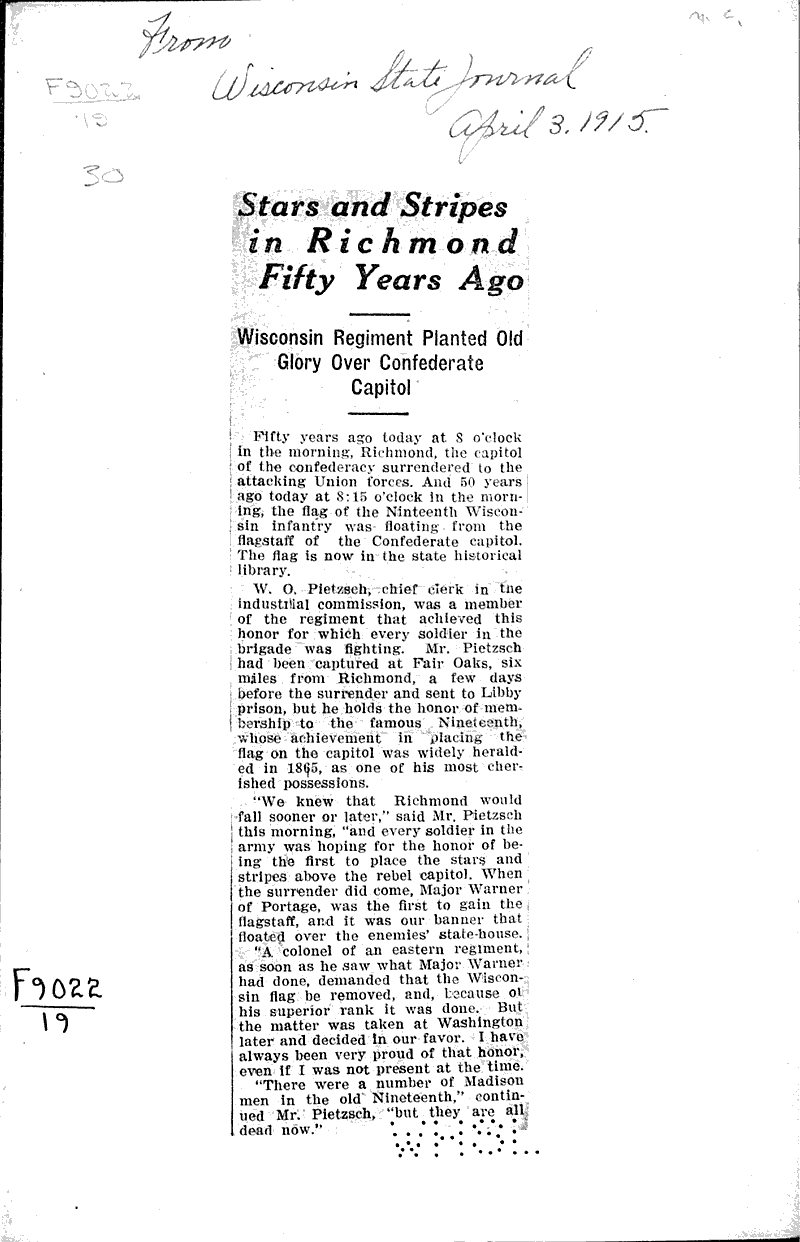  Source: Wisconsin State Journal Topics: Civil War Date: 1915-04-03