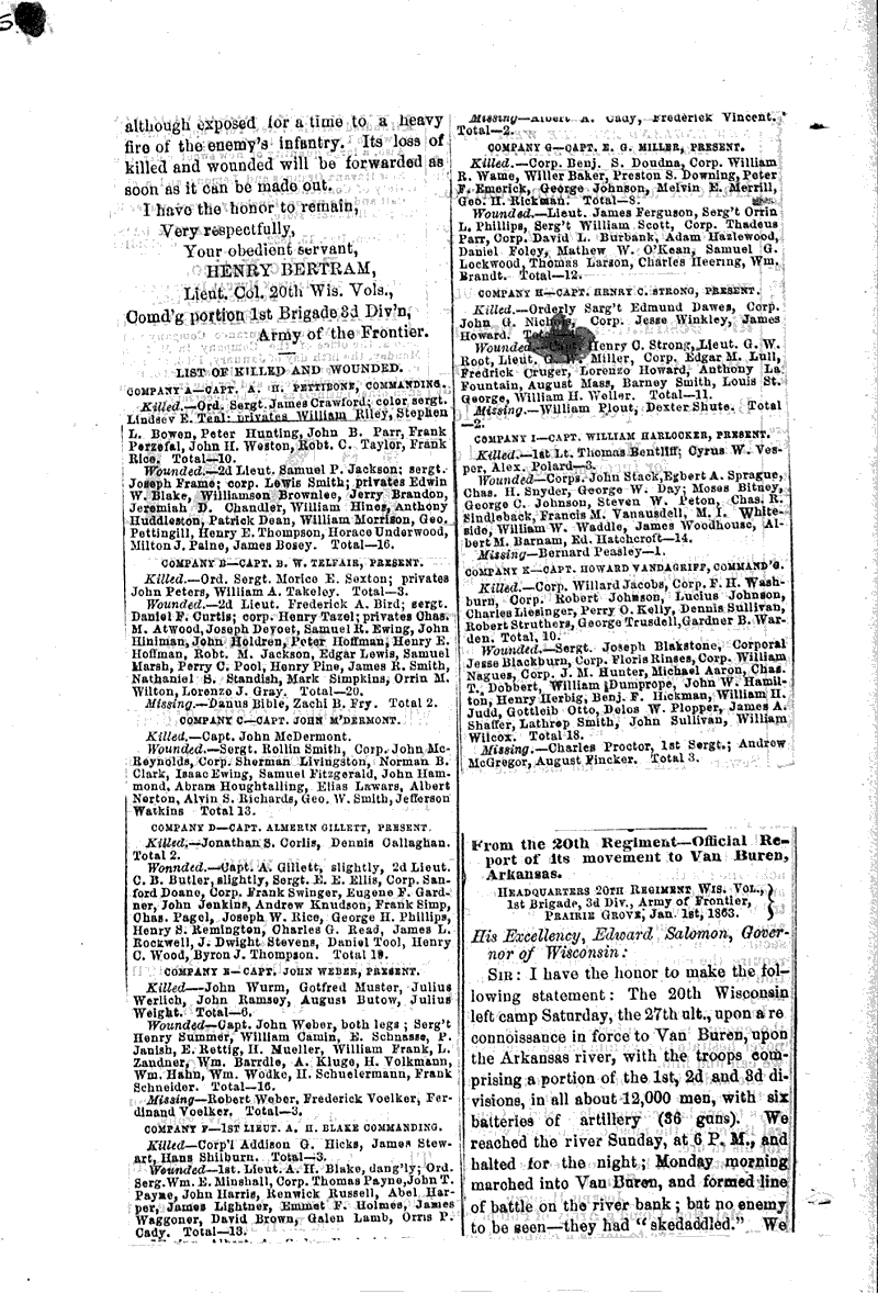 From the 20th regimentofficial report of its movement to van buren