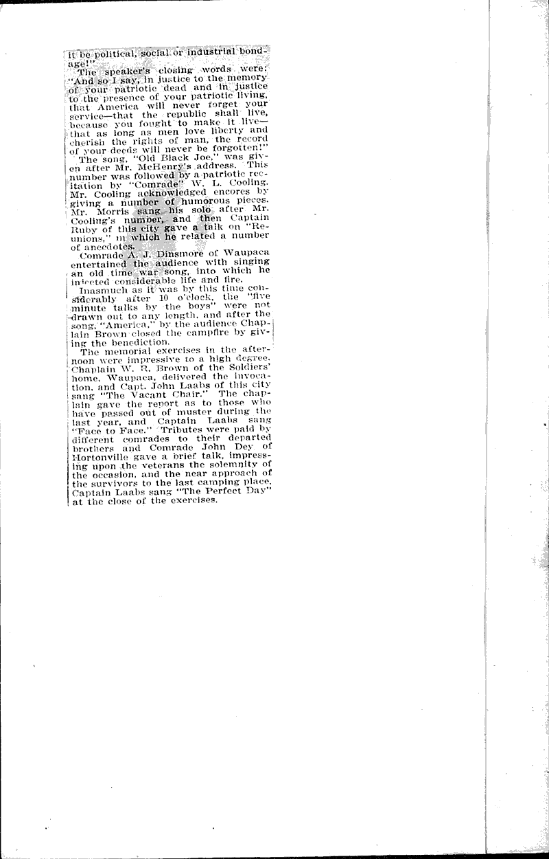  Source: Oshkosh Northwestern Topics: Civil War Date: 1913-08-29