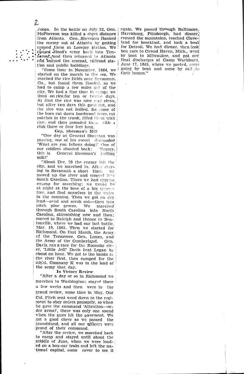  Source: Green Bay Press Gazette Topics: Civil War Date: 1930-03-03