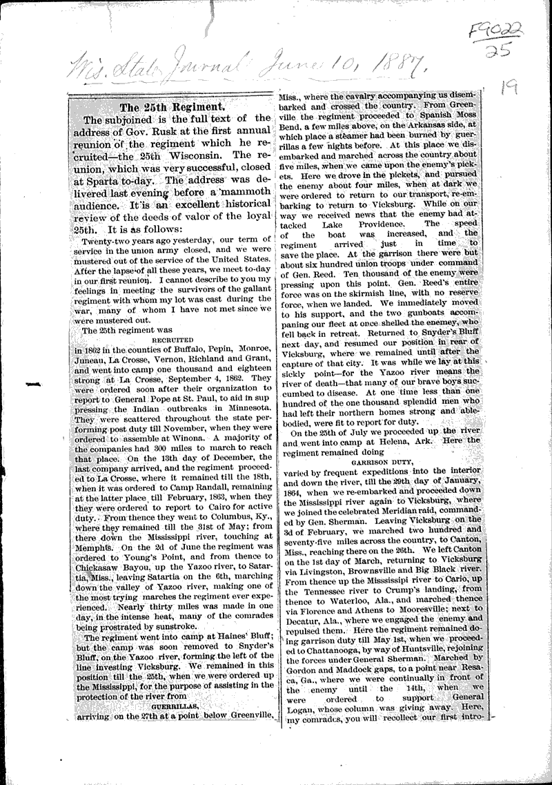  Source: Wisconsin State Journal Topics: Civil War Date: 1887-06-09