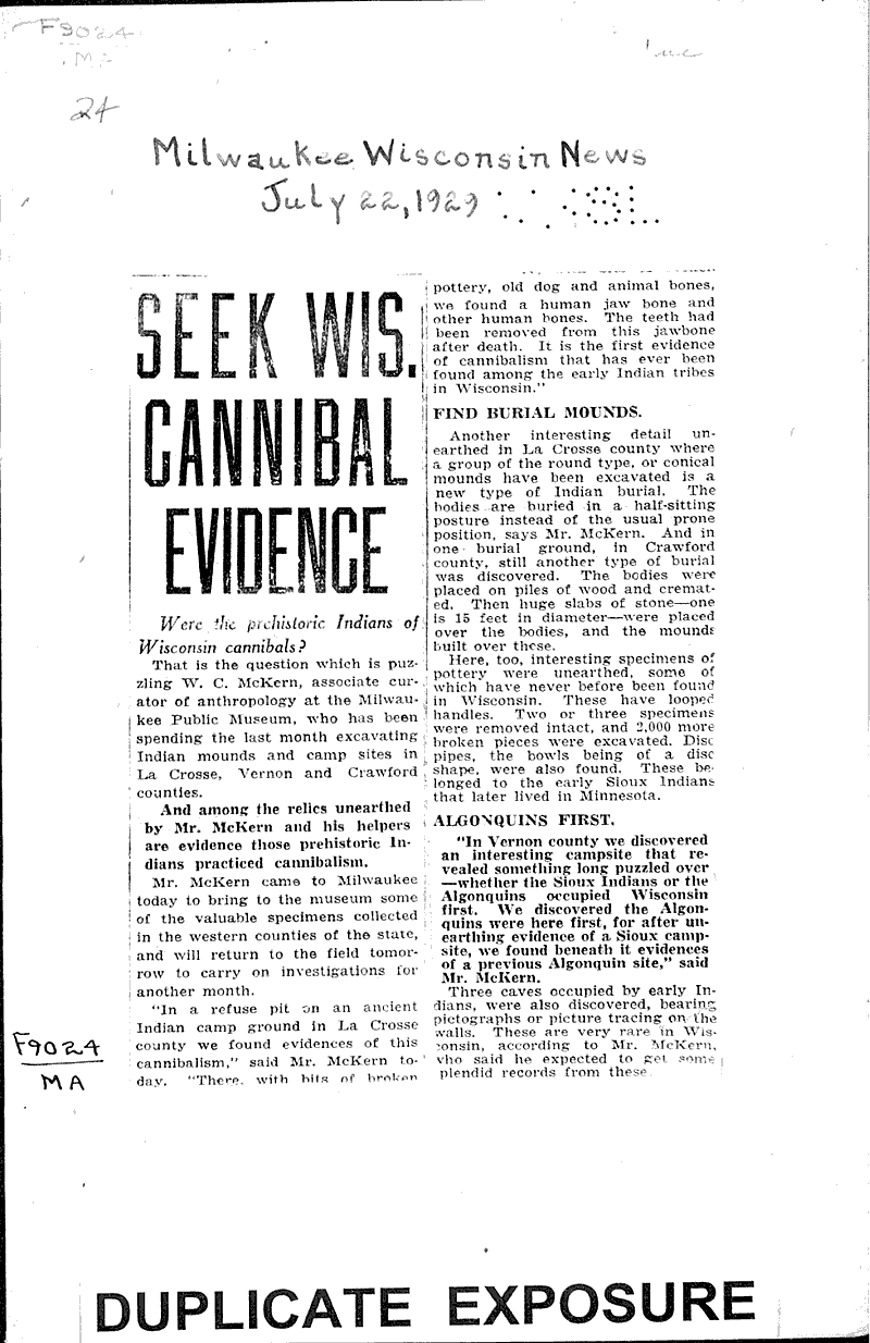  Source: Milwaukee News Topics: Indians and Native Peoples Date: 1929-07-22