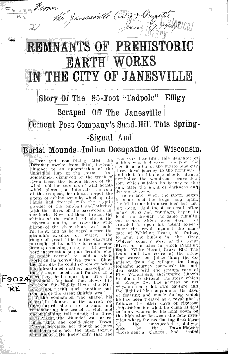  Source: Janesville Gazette Topics: Indians and Native Peoples Date: 1907-06-19