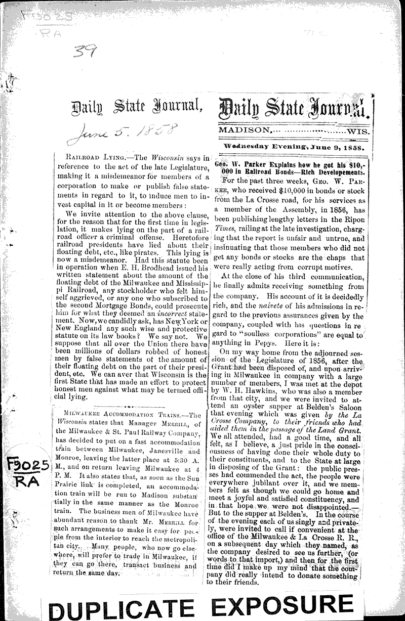  Source: Wisconsin State Journal Topics: Transportation Date: 1858-06-05