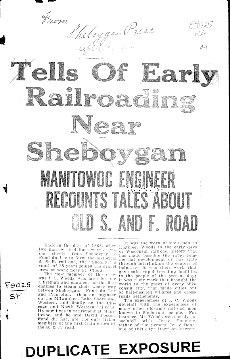  Source: Sheboygan Press Topics: Transportation Date: 1925-04-28