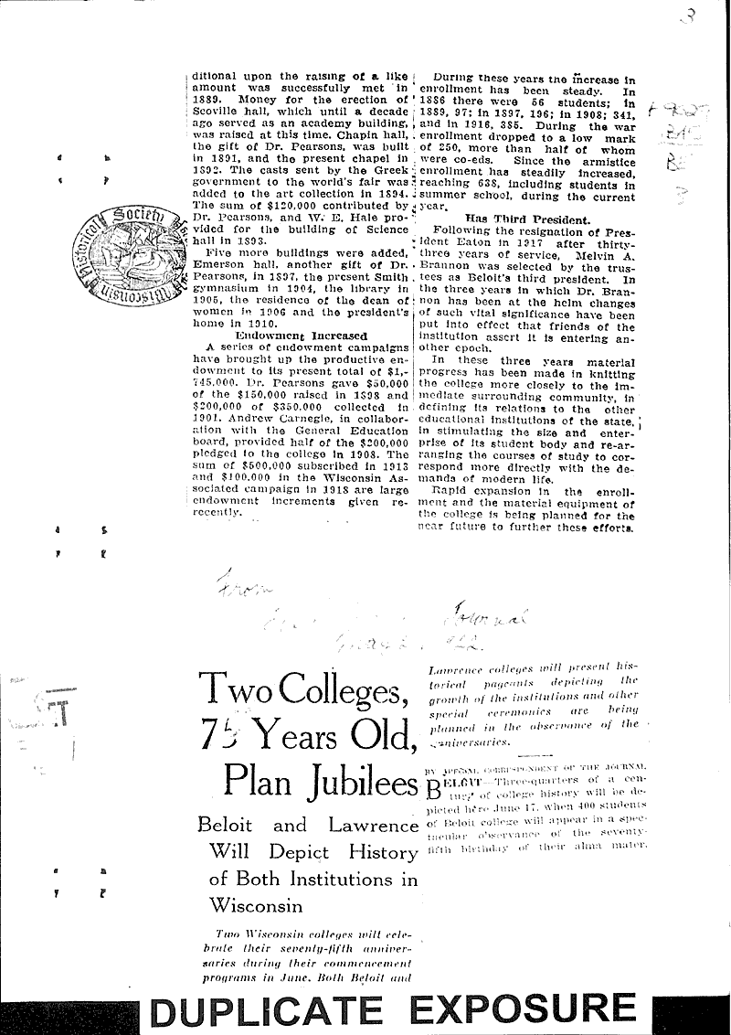  Source: Beloit Daily News Topics: Education Date: 1921-01-31