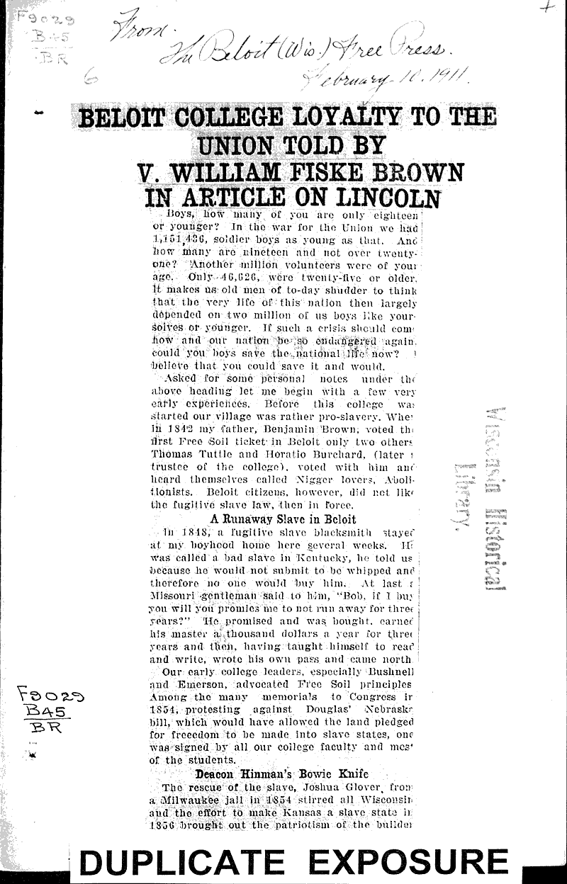  Source: Beloit Free Press Topics: Education Date: 1911-02-10