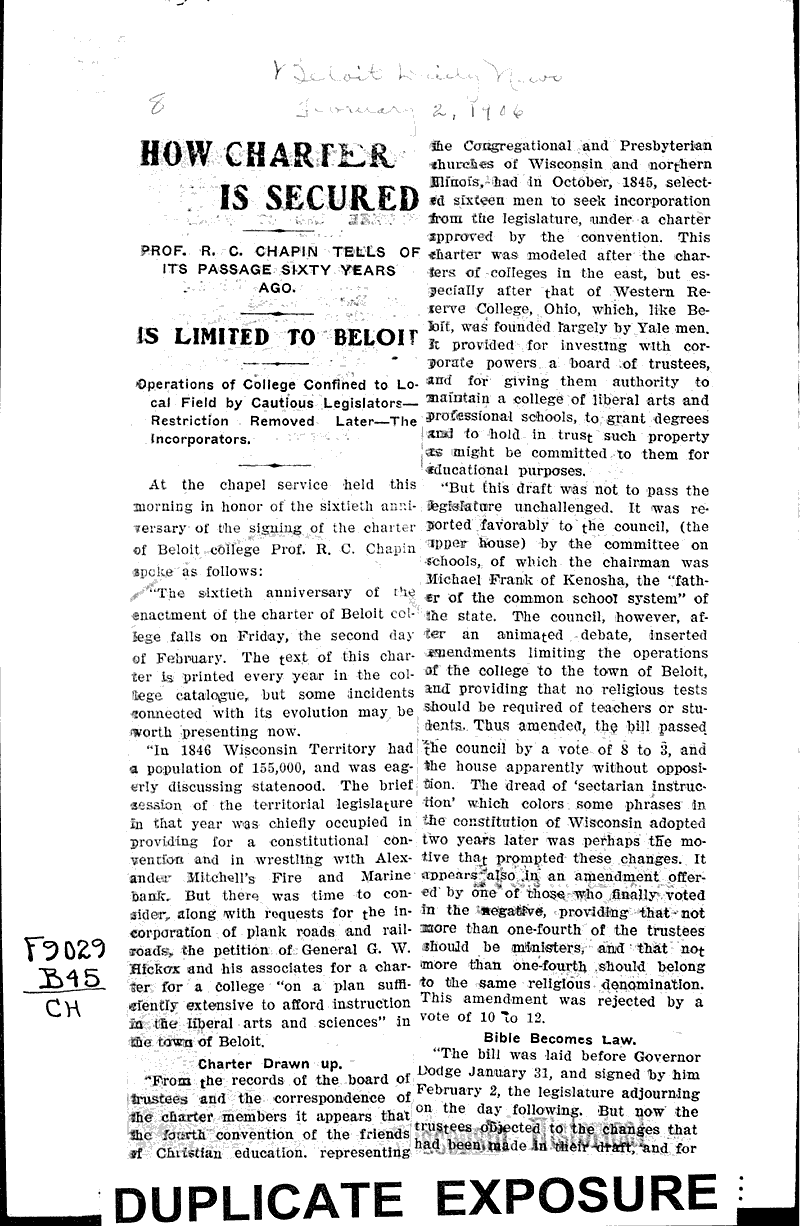  Source: Beloit Daily News Topics: Education Date: 1906-02-02