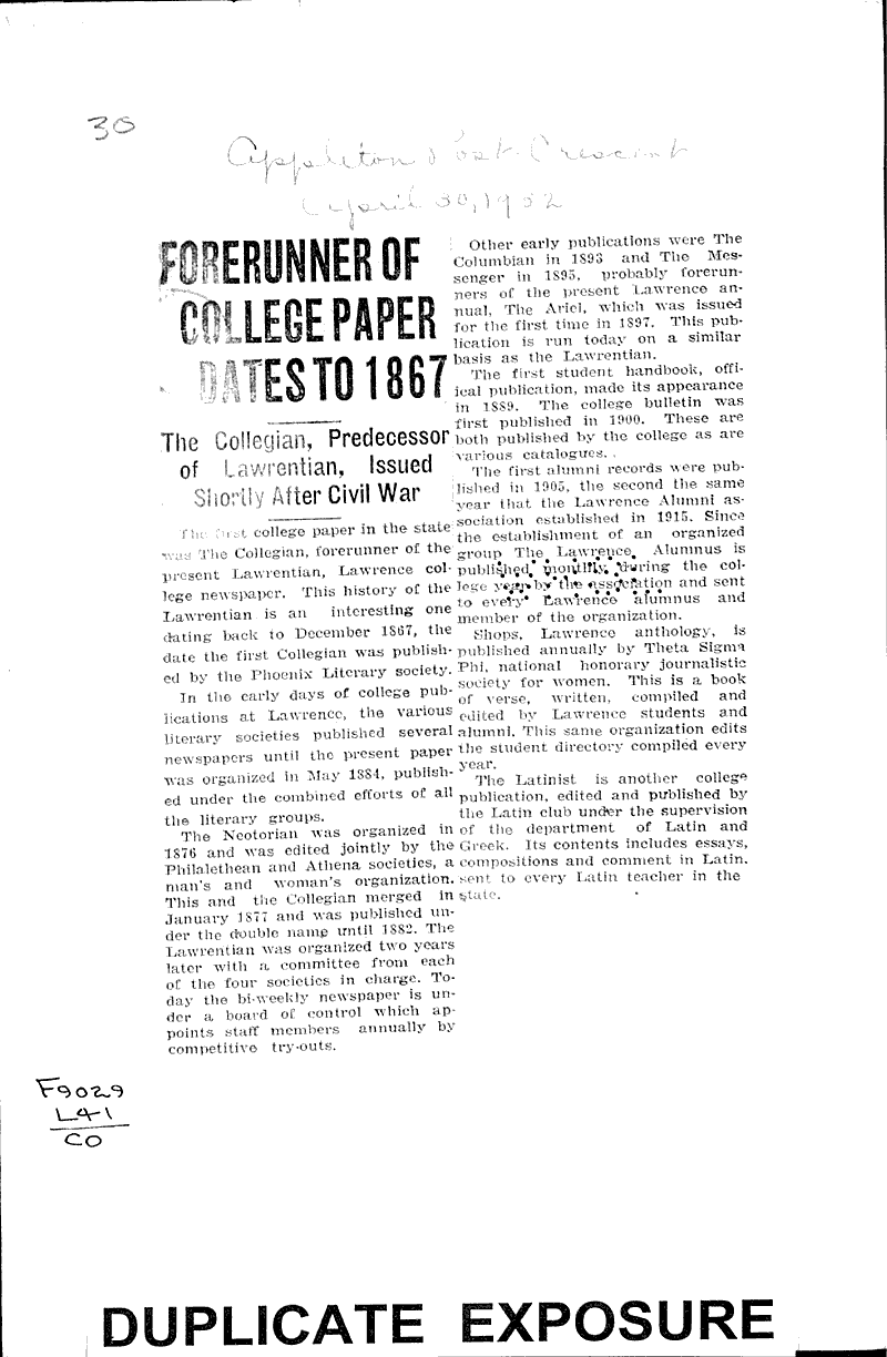  Source: Appleton Post-Crescent Topics: Education Date: 1932-04-30
