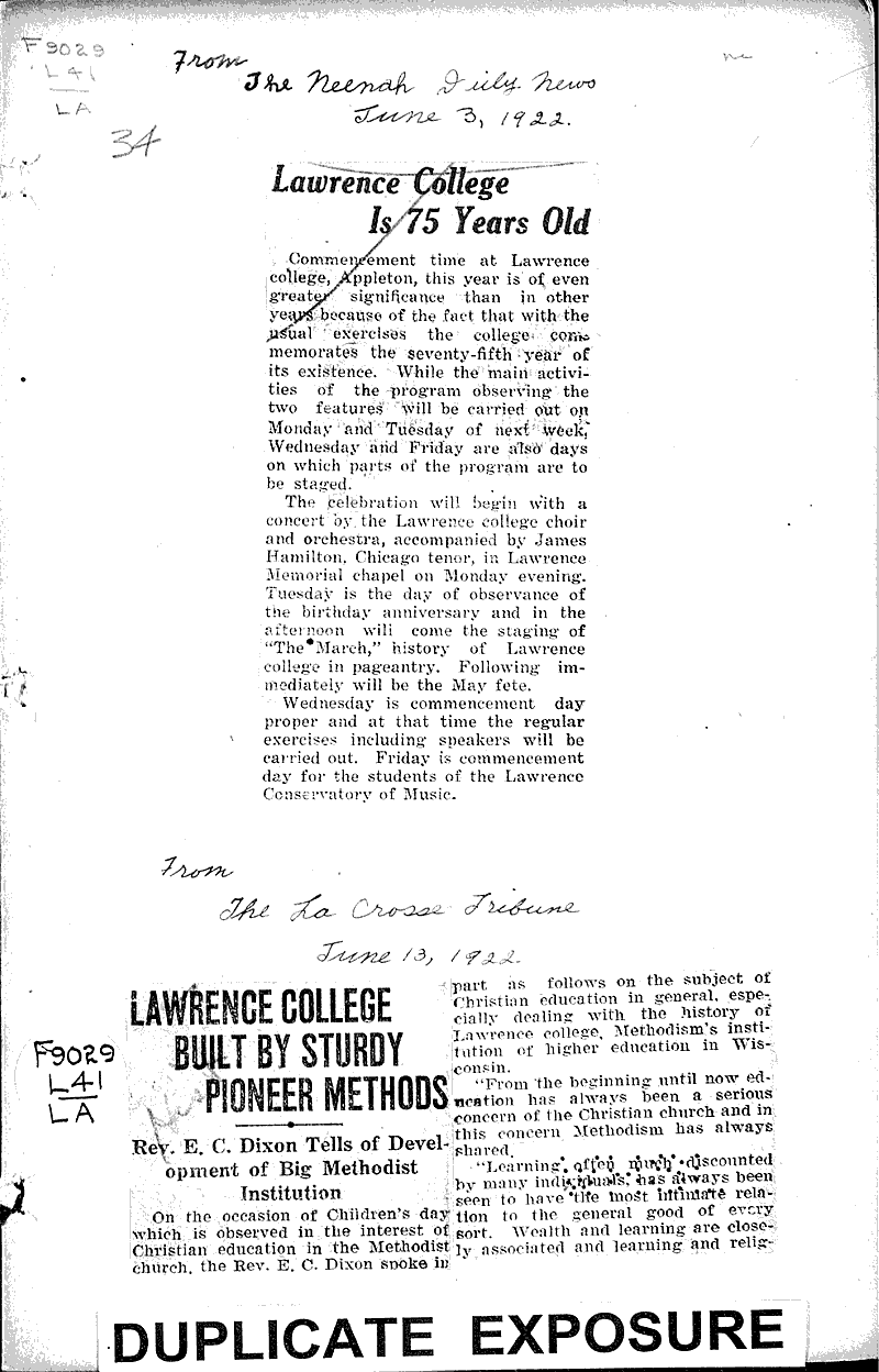  Source: Neenah Daily News Topics: Education Date: 1922-06-03
