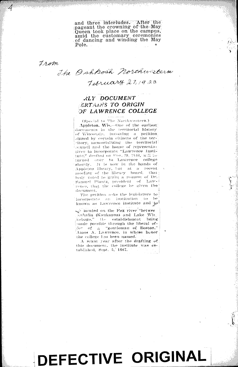  Source: Neenah Daily News Topics: Education Date: 1922-06-03