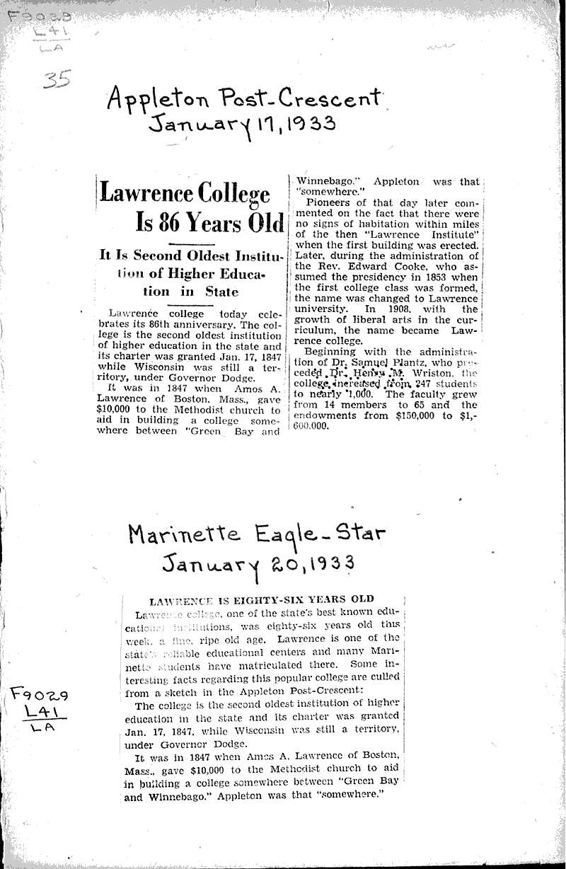  Source: Appleton Post-Crescent Topics: Education Date: 1933-01-17