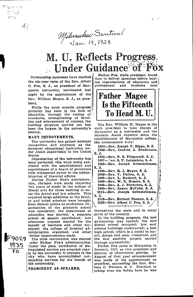  Source: Milwaukee Sentinel Topics: Education Date: 1928-01-19