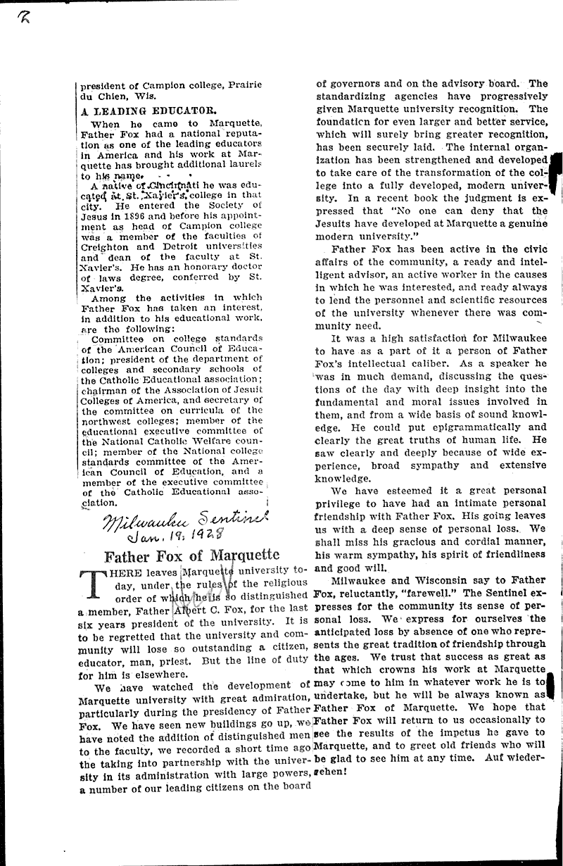  Source: Milwaukee Sentinel Topics: Education Date: 1928-01-19