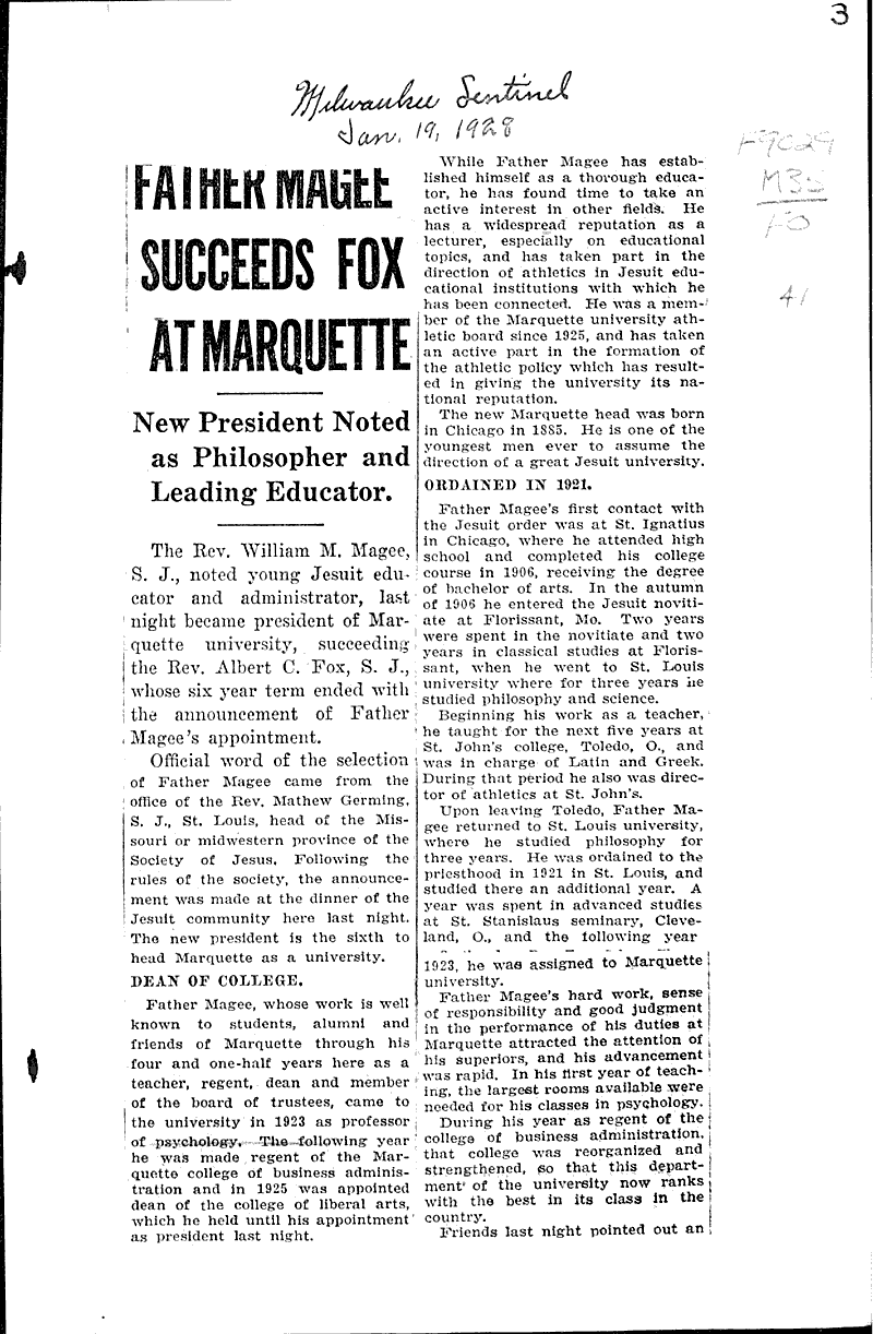  Source: Milwaukee Sentinel Topics: Education Date: 1928-01-19