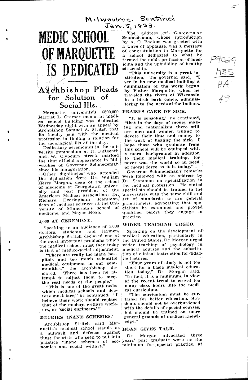  Source: Milwaukee Sentinel Topics: Education Date: 1933-01-04