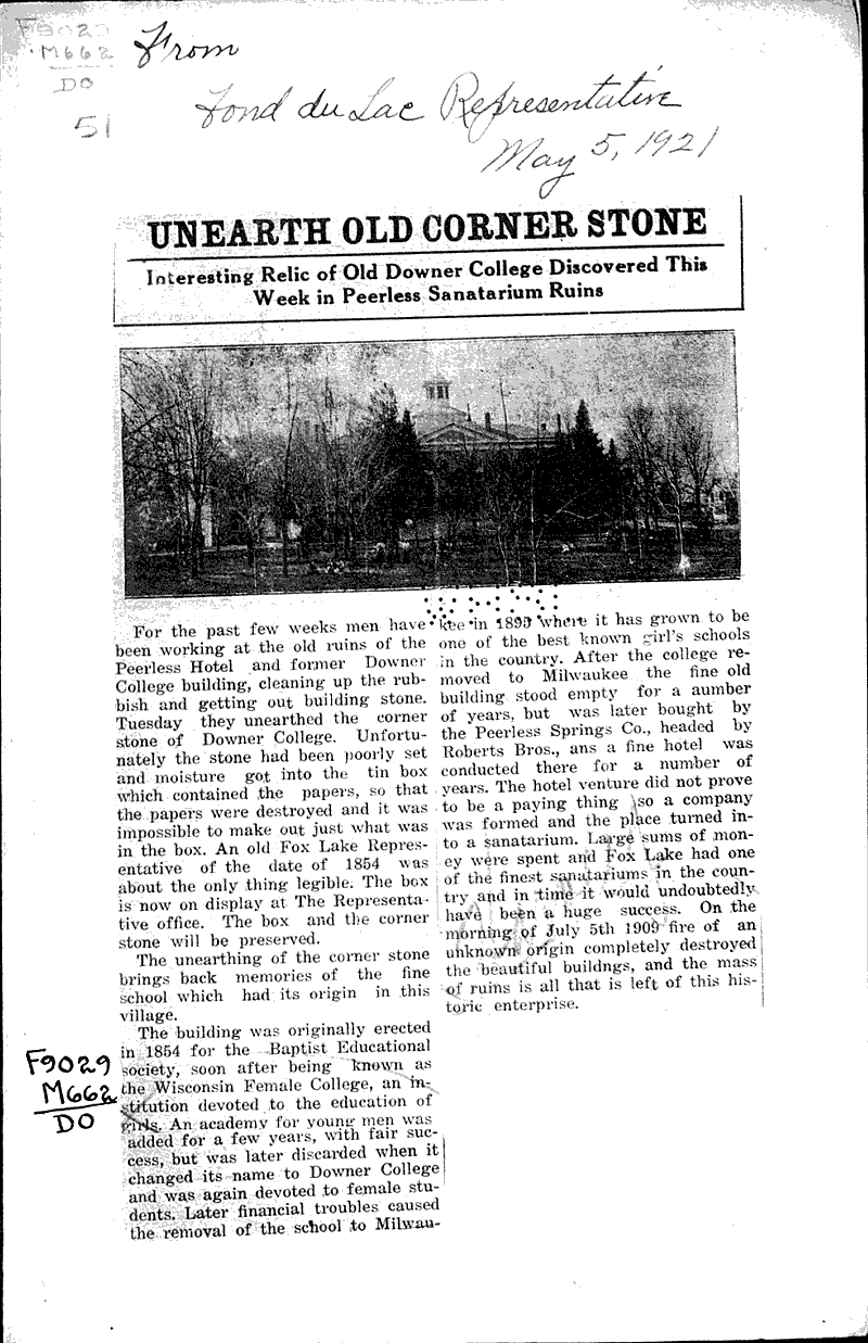  Source: Fond du Lac Daily Reporter Topics: Education Date: 1921-05-05