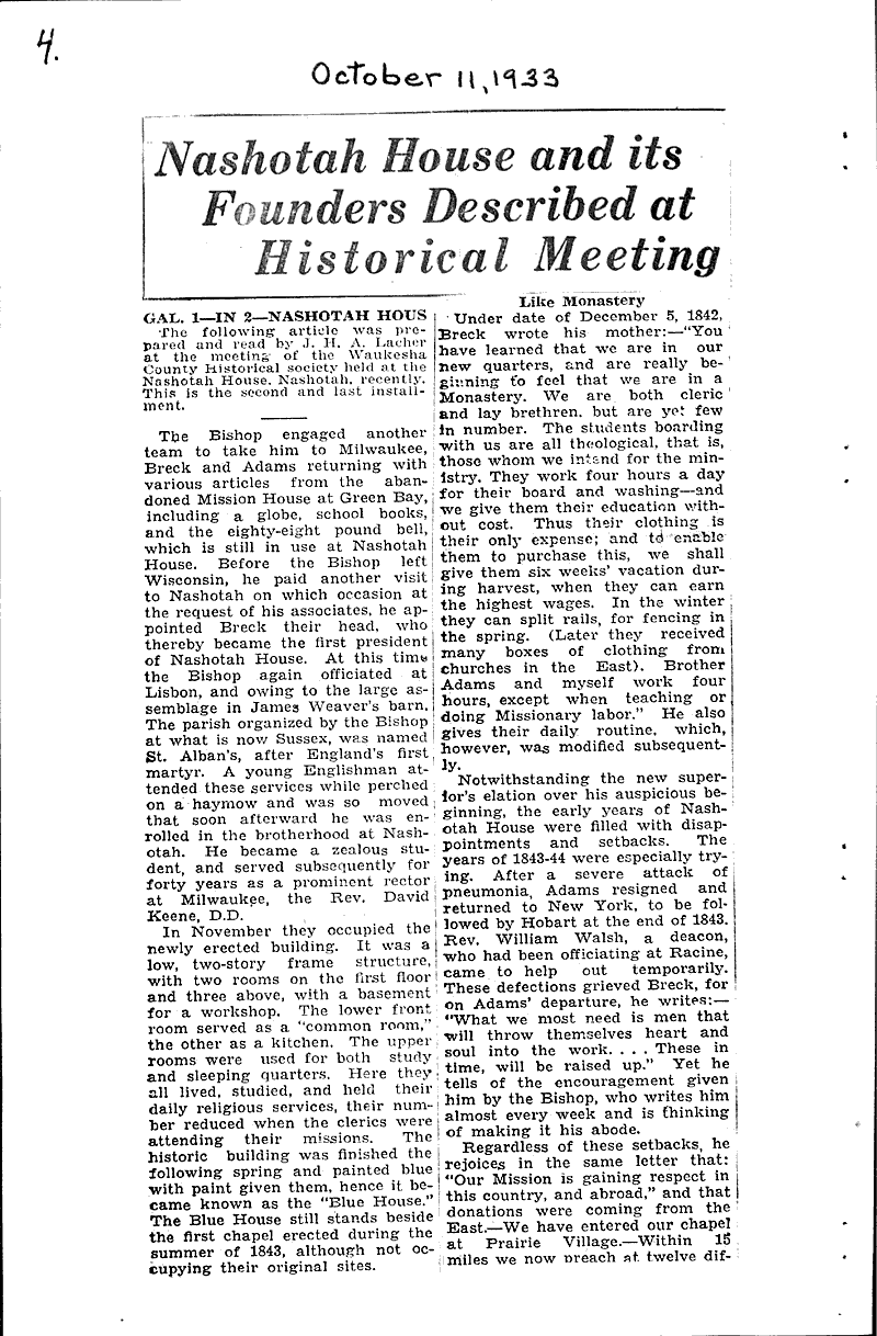  Source: Waukesha Daily Freeman Topics: Church History Date: 1933-10-02