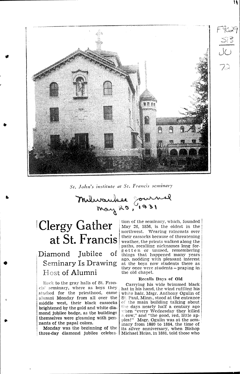  Source: Wisconsin News Topics: Church History Date: 1931-03-02