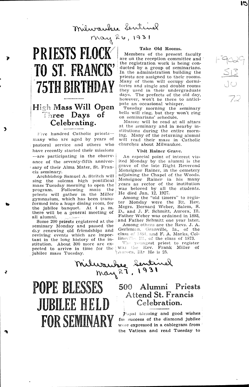  Source: Wisconsin News Topics: Church History Date: 1931-03-02