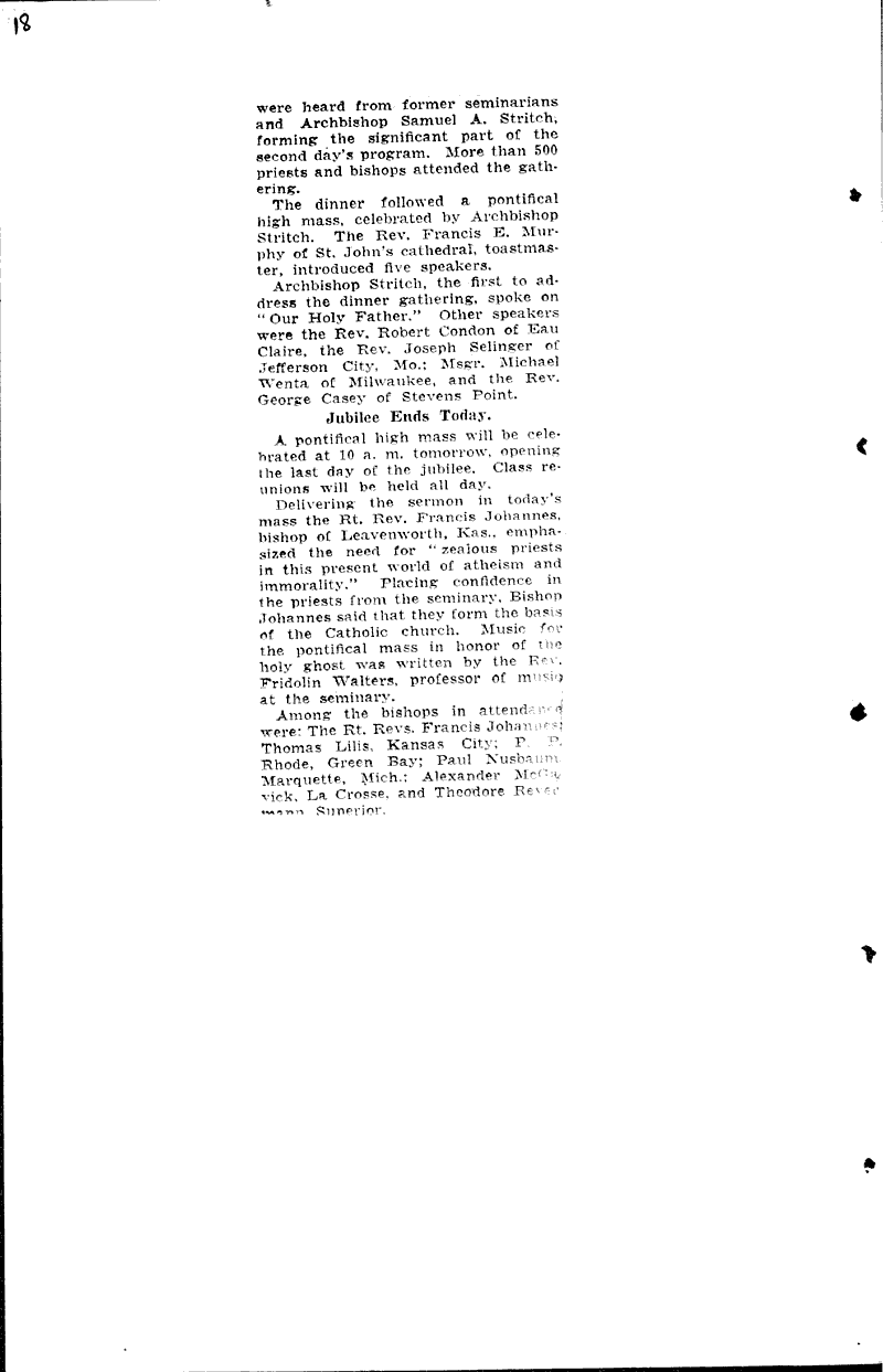  Source: Wisconsin News Topics: Church History Date: 1931-03-02