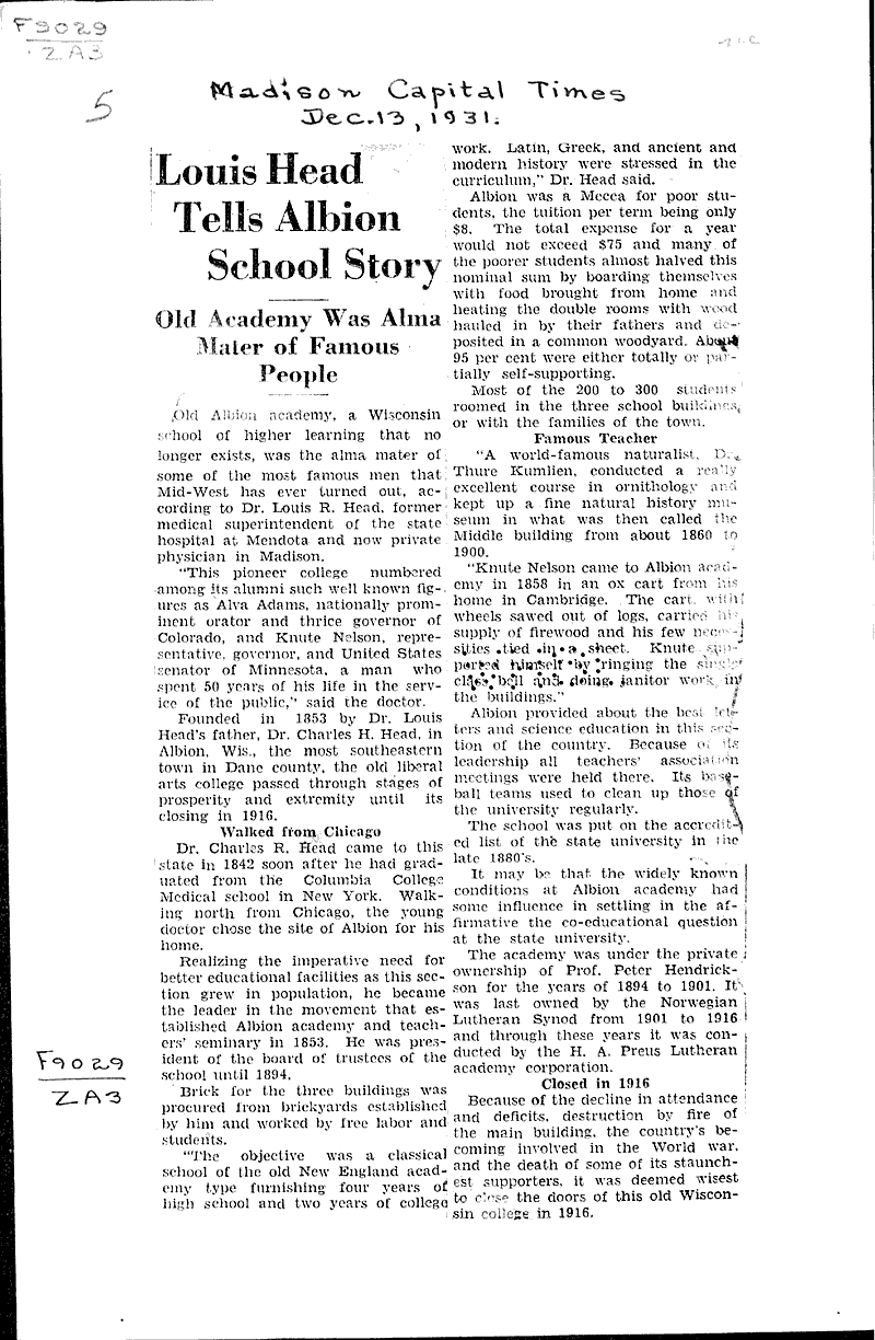  Topics: Education Date: 1931-12-13