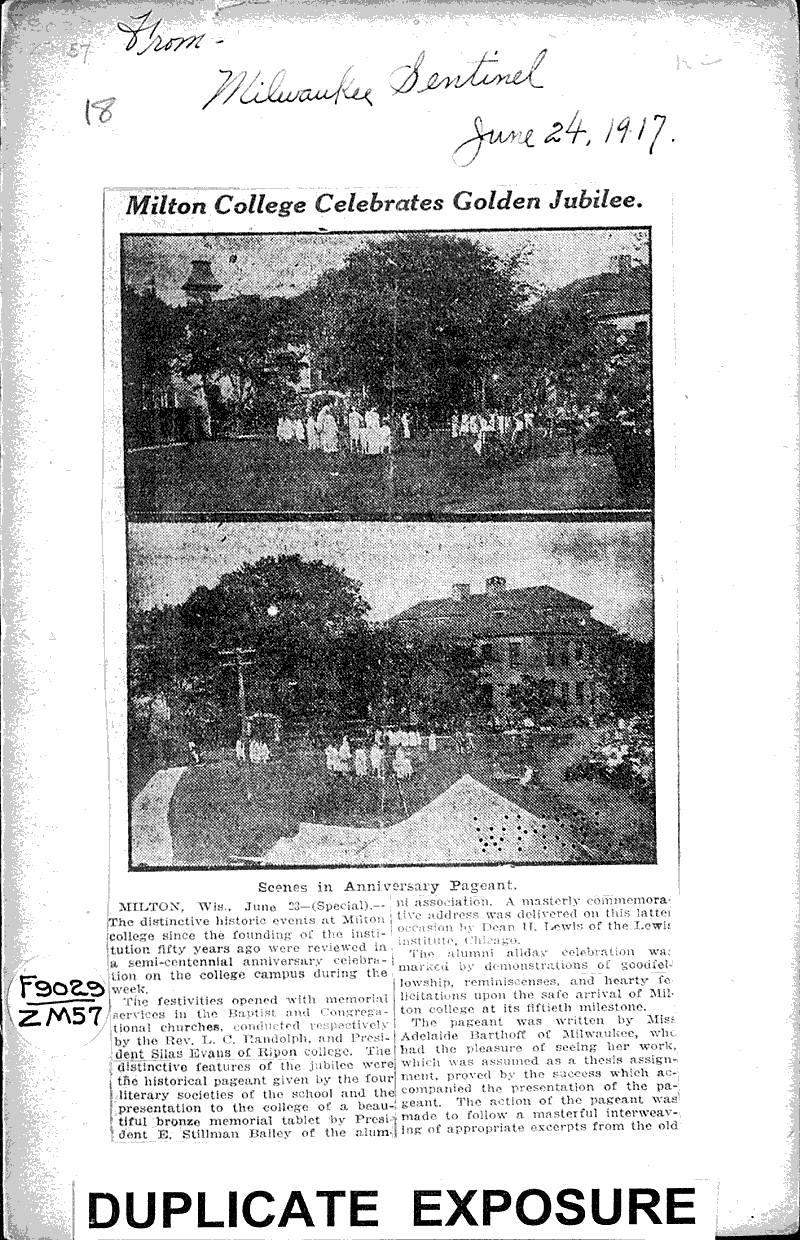 Milton College celebrates golden jubilee Newspaper Article/Clipping