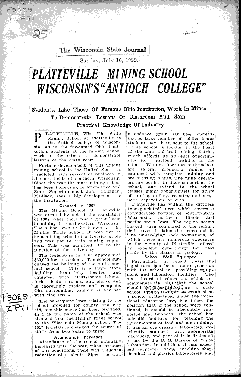  Source: Wisconsin State Journal Topics: Education Date: 1922-07-16
